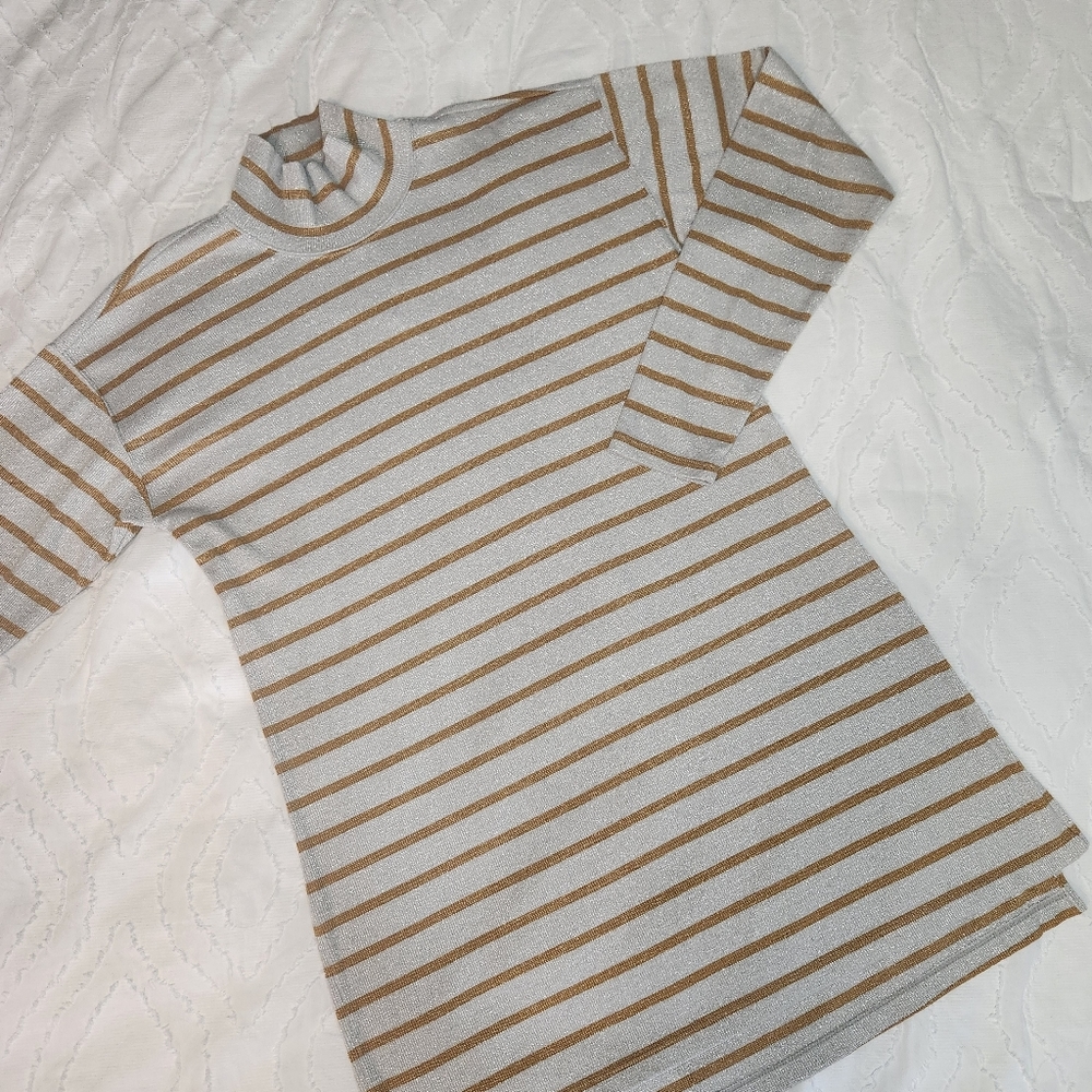 Anthropologie Vanessa Virginia Women's Gold Metallic Striped Tunic Top Sz S EUC
